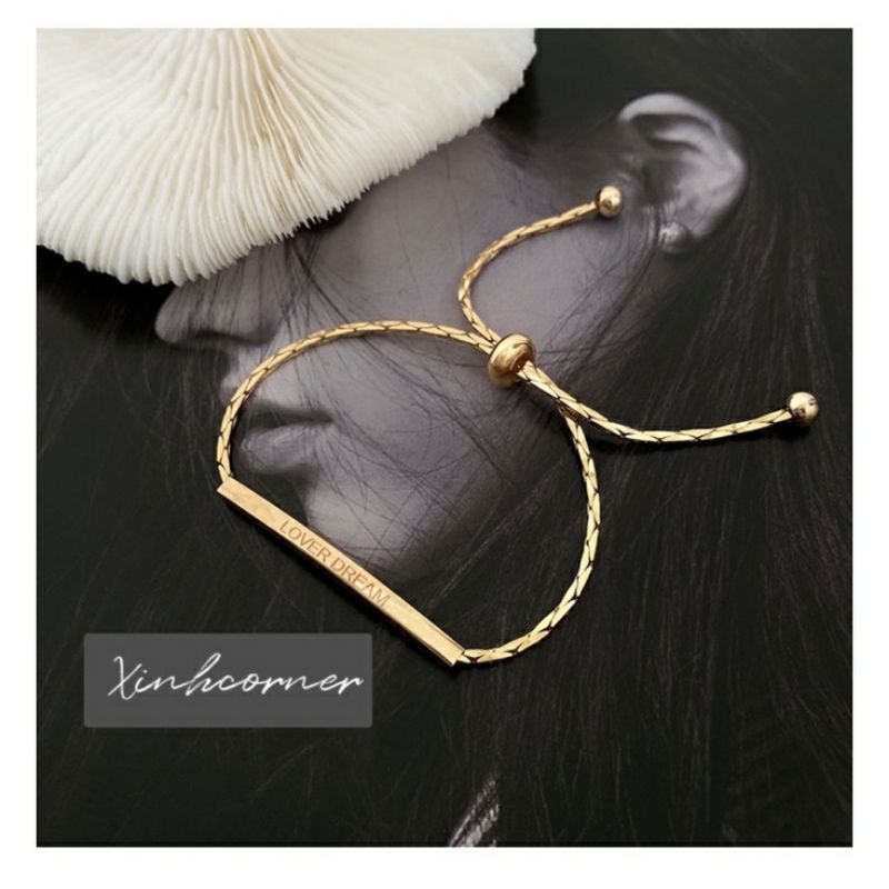 Vòng tay nữ, lắc tay khắc chữ love dream có dây rút điều chỉnh size