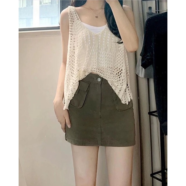 Chân Váy Kaki Túi Hộp Form Rộng Nữ Ullzang