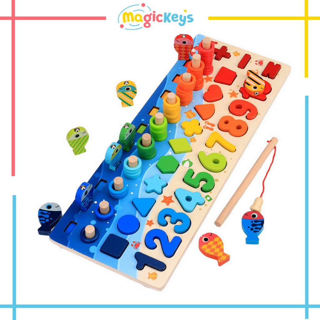 BỘ ĐỒ CHƠI MONTESSORI 5 TRONG 1: Câu Cá, Hình Học, Số Đếm, Phép Tính, Chữ Cái Cho Bé 2-5 Tuổi ETED13NYN1621