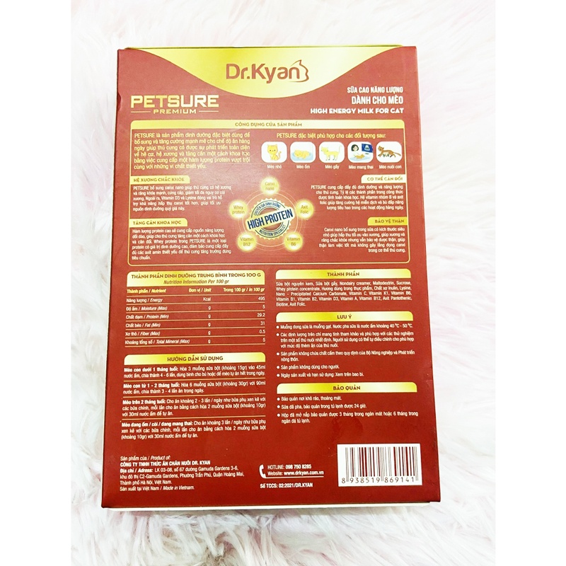 [TĂNG CANXI] Sữa Cao Năng Lượng Mèo PETSURE 110g Dr.Kyan Dành Cho Mèo Đang Lớn Hoặc Loãng Xương
