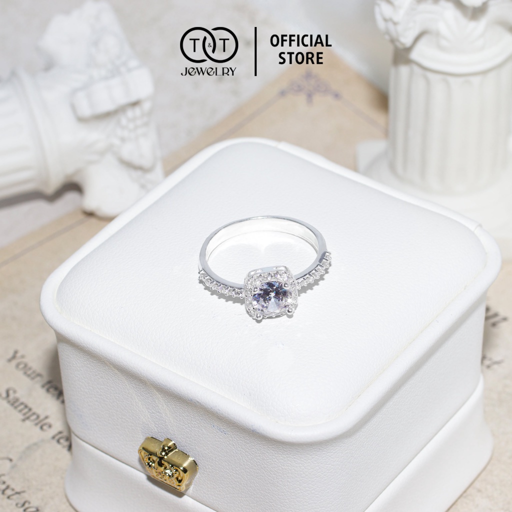Nhẫn Bạc Nữ T&amp;T mặt vuông đính đá CZ viền họa tiết cao cấp T&amp;T Jewelry NN01
