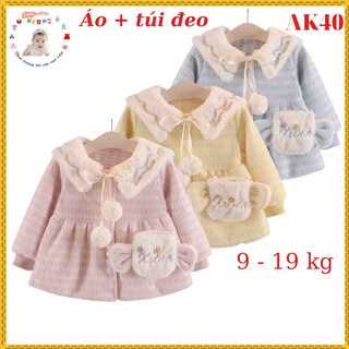 áo khoác len lông ấm áp bé gái size 7-17kg họa tiết cổ thêu tặng kèm túi đeo xinh xắn AK40