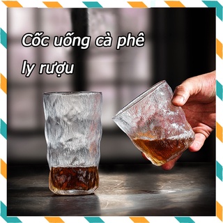 Cốc uống cà phê ly rượu 300ml/380ml gợn sóng băng ins thủy tinh Cốc thủy tinh cao cấp ly thủy tinh rượu ngoại cao