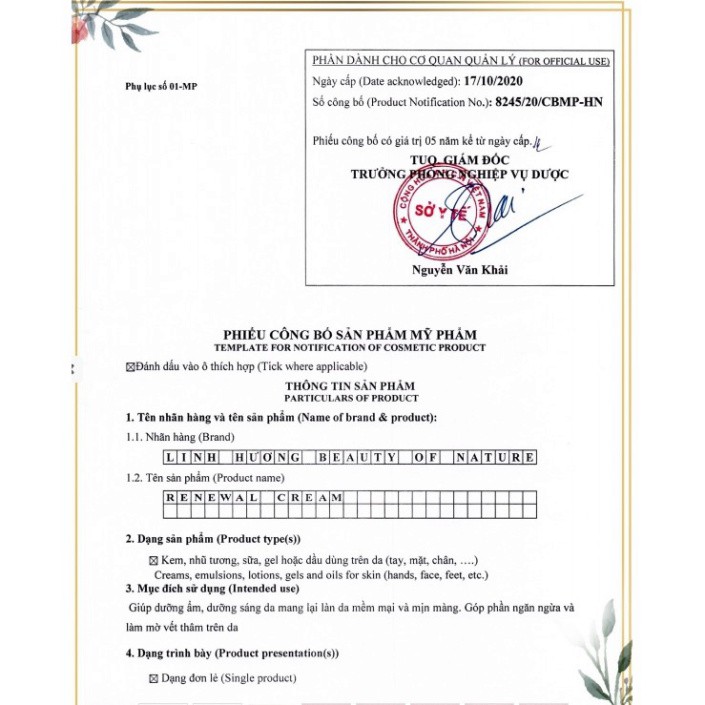 Kem đêm pha lê Linh Hương renewal cream date mới