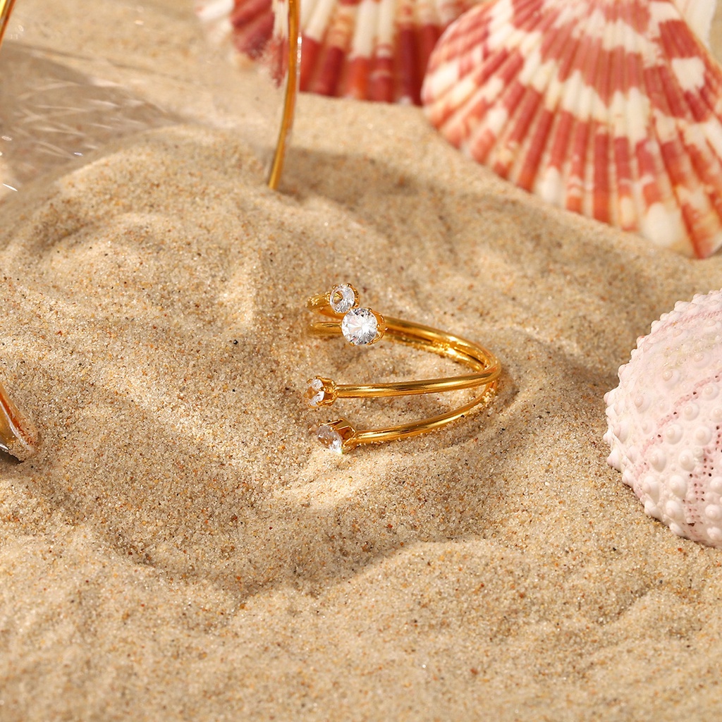 Vnox Nhẫn Hở Hai Lớp Đính Đá Cz Mạ Vàng Có Thể Điều Chỉnh Làm Quà Tặng Trang Sức