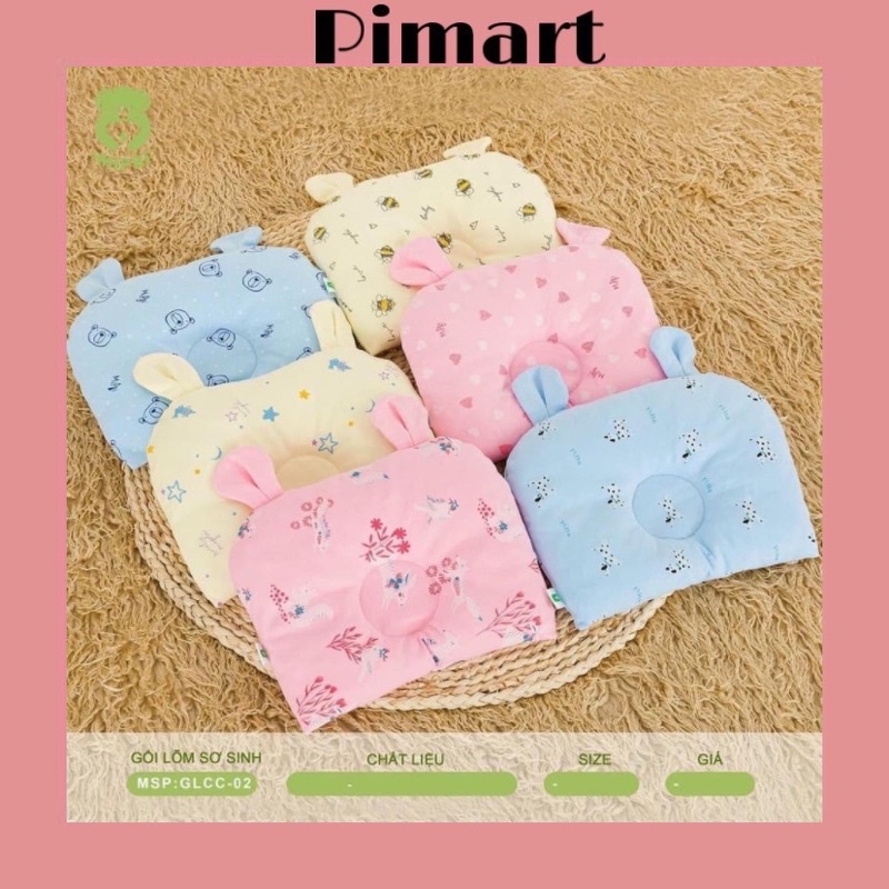 Gối Lõm Chống Bẹp Đầu Mipbi Cotton Chất Đẹp Cho Bé KT 20x23x2cm