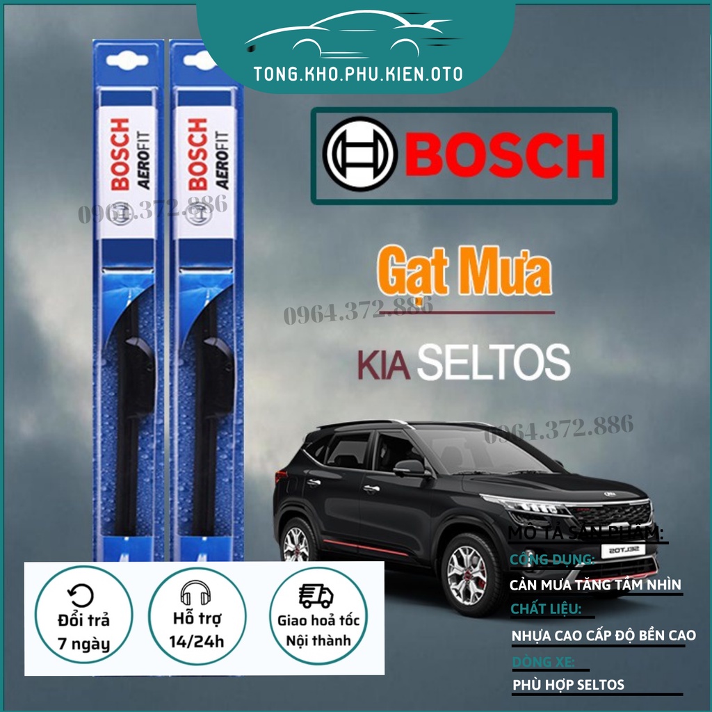Gạt Mưa Xe Kia Seltos 2020 2021 2022 Thương Hiệu BOSCH Aerofit Lưỡi Silicone Cao Cấp Chính Hãng 24-16 inch
