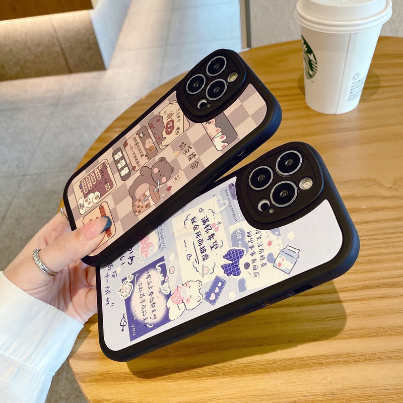 Ốp Điện Thoại Mềm Hình Ly Trà Sữa Dâu Tây Mắt To Cho iphone 15 14 13 12 11 pro x xr xs max se 2020 6 6s 7 8 plus