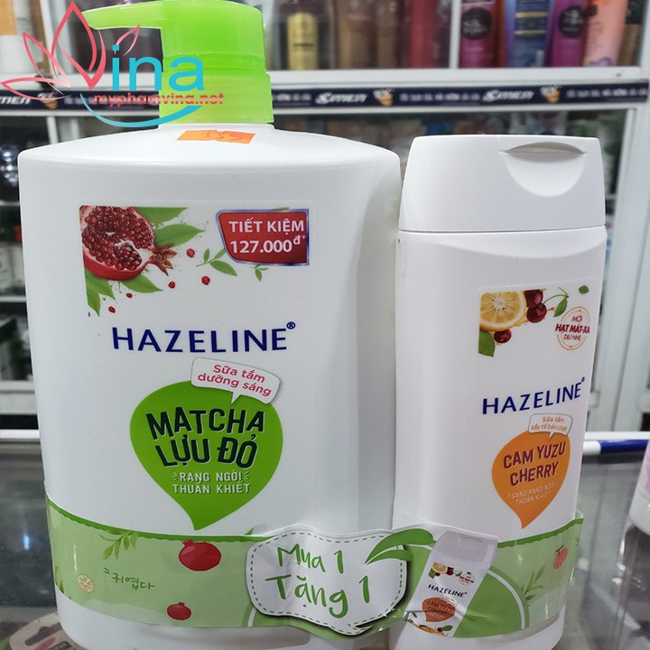 SỮA TẮM HAZELINE MATCHA LỰU ĐỎ DƯỠNG ẨM SÁNG 1.19L