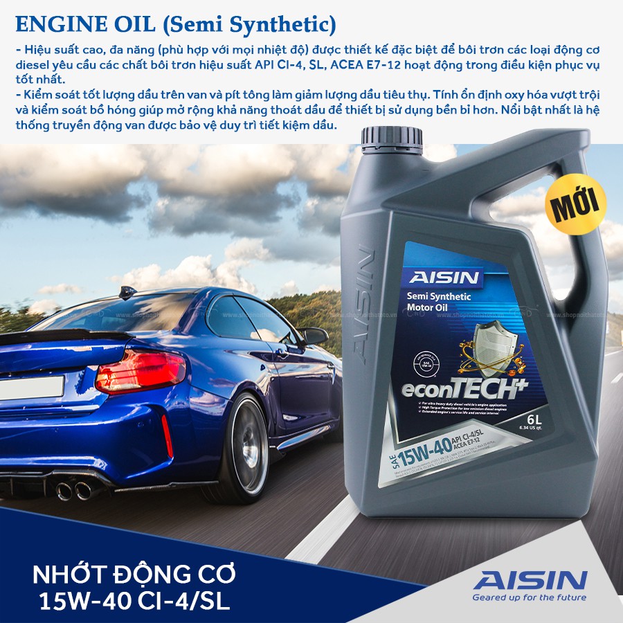 Nhớt Động Cơ AISIN ECSI1546P 15W-40 CI4 / SL Econtech+ Semi Synthetic 6L - Nhập Khẩu Chính Hãng