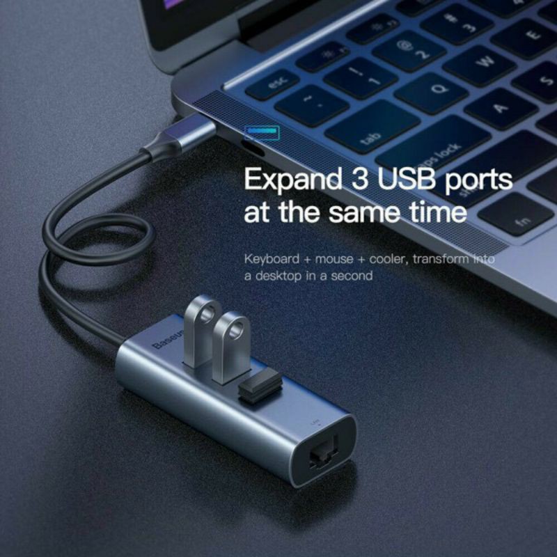 [Mã 252ELSALE hoàn 7% đơn 300K] Hub chuyển Baseus Enjoy Series Type C to USB 3.0 + Gigabit Network interface RJ45