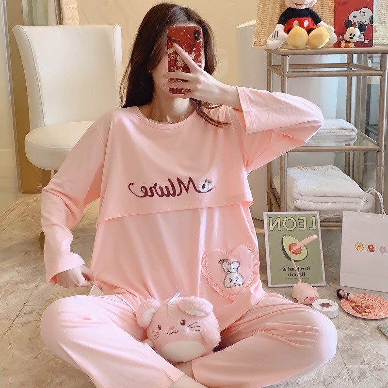 Bộ đồ sau sinh MLURE chất cotton túi tim thiết kế lật ti tiện lợi BD943