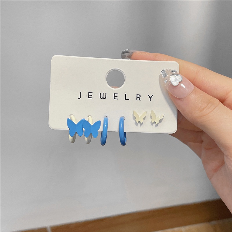 Bộ 6 Khuyên Tai Hình Chữ C/Bướm Đơn Giản Thời Trang Phong Cách Hàn Quốc Cho Nữ