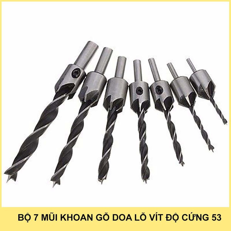 Bộ mũi khoan gỗ doa lỗ vít 7 mũi