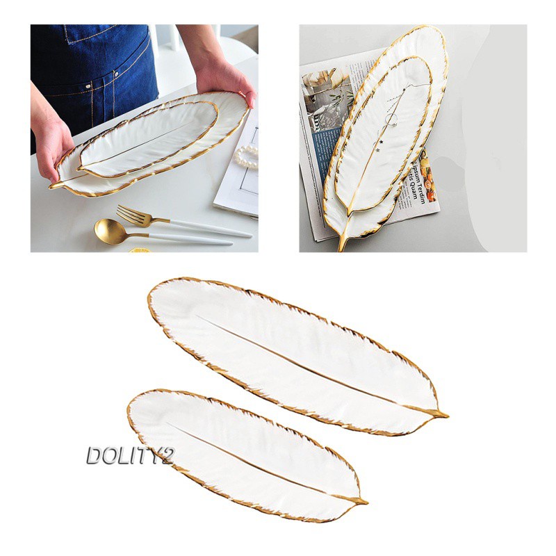 Set 2 Đĩa Sứ Đựng Trái Cây Hình Lông Vũ Độc Đáo