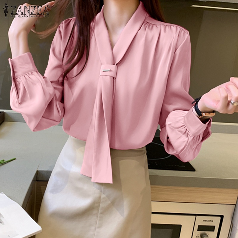 Áo kiểu Zanzea tay dài cổ chữ v thắt dây phong cách thanh lịch thời trang cho nữ