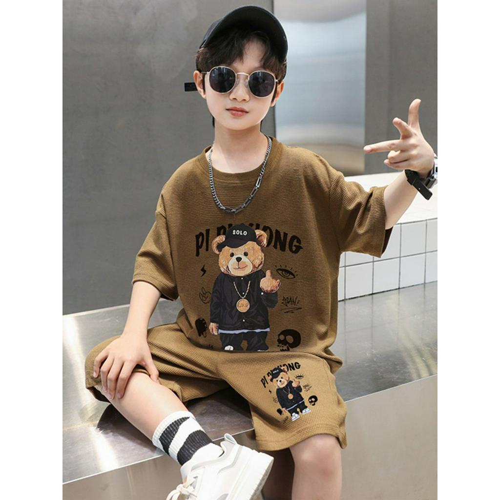 Set bộ quần áo dành cho bé trai 18-45kg mẫu chữ PI. Chất liệu vải tổ ong, co dãn thoáng mát. HA33
