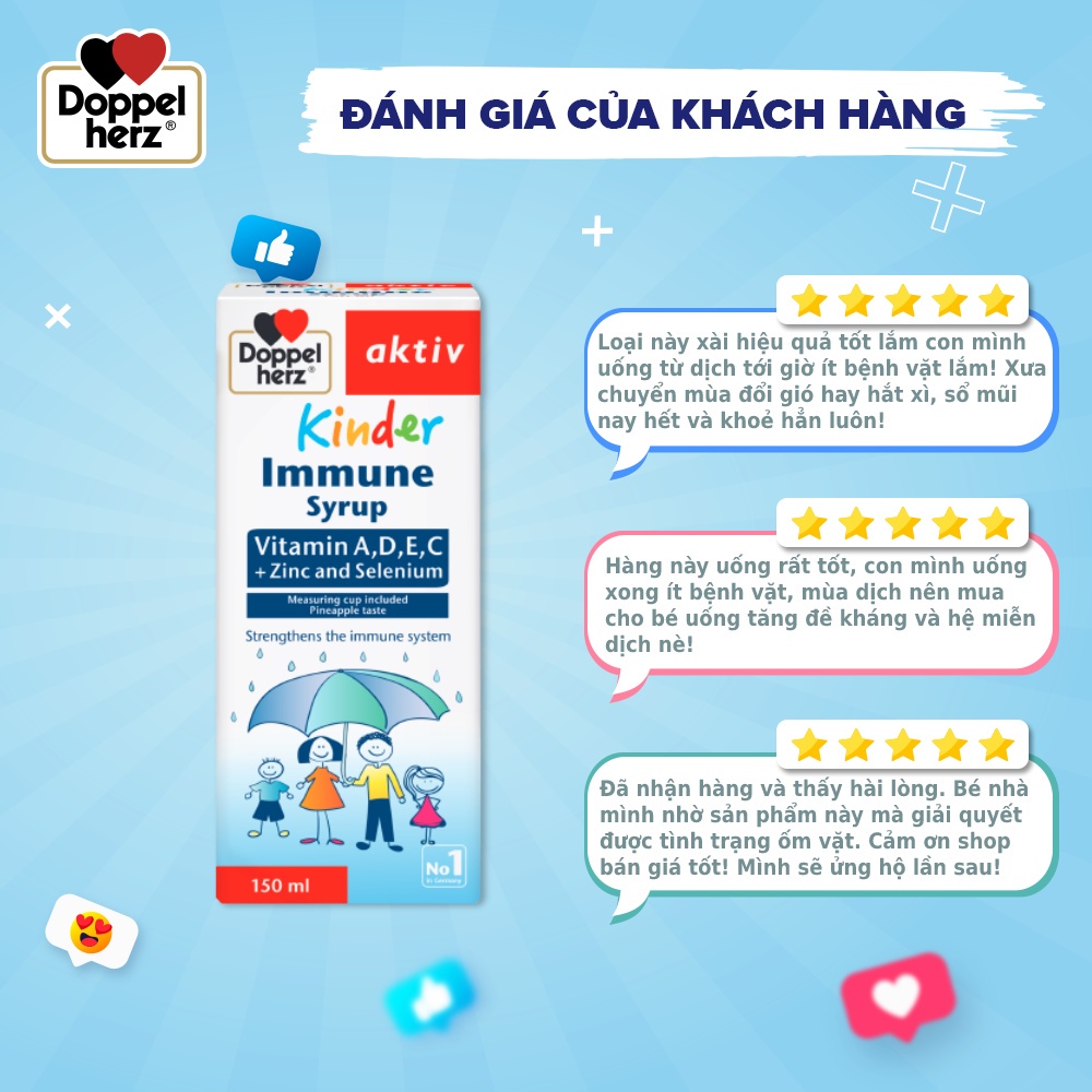 ✅(Chính Hãng) Kinder Immune Doppelherz Aktiv Siro tăng sức đề kháng phòng ngừa ốm vặt cho bé Chai 150ml