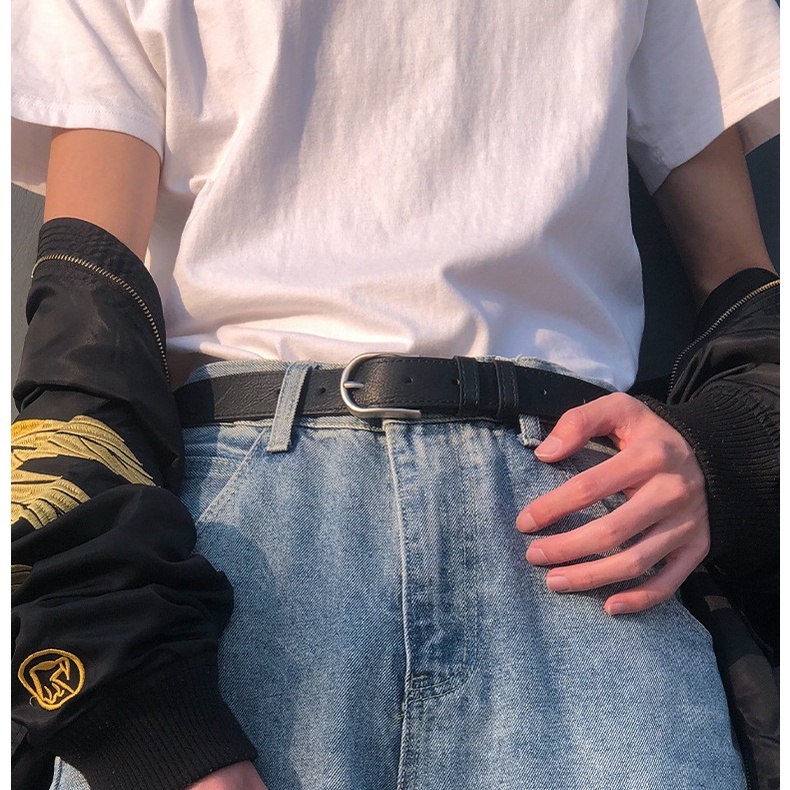 Thắt lưng da cao cấp BROO Belt, dây nịt lưng unisex màu đen mặt kim bạc cho nam nữ bản 3cm
