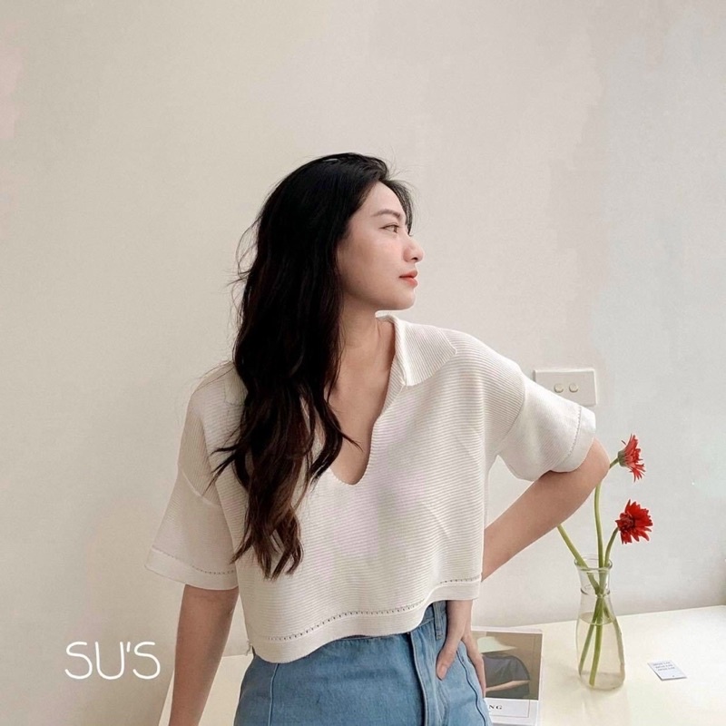 [BÁN SỈ] Áo crop cổ bẻ mongtoghi hàng QC