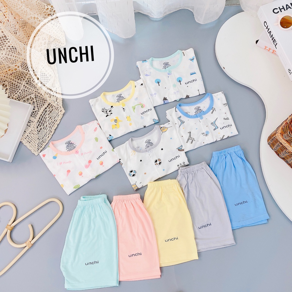 Bộ cộc tay cúc giữa Unchi chất Peptit mềm mại họa tiết mới cực đẹp bé trai bé gái