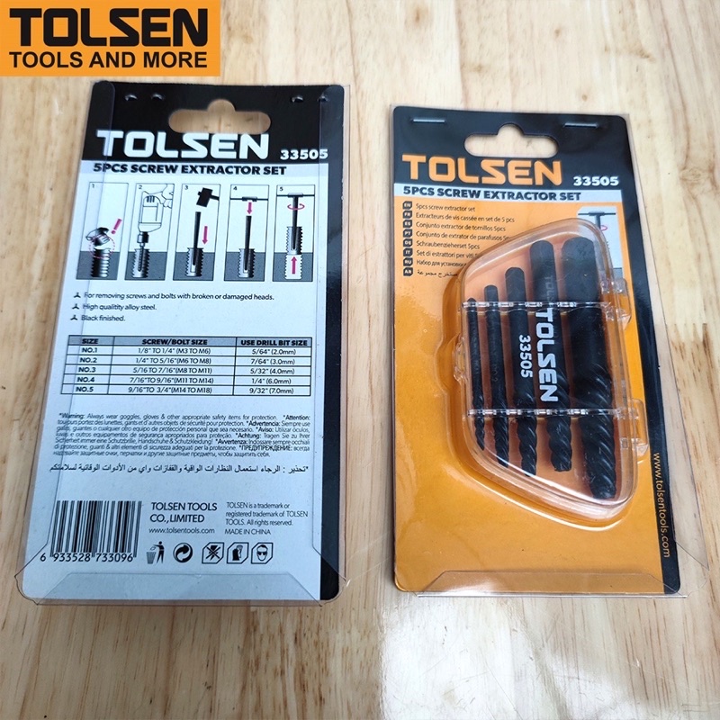 Bộ 5 mũi ren tháo bu lông, ốc vít gãy TOLSEN 33505