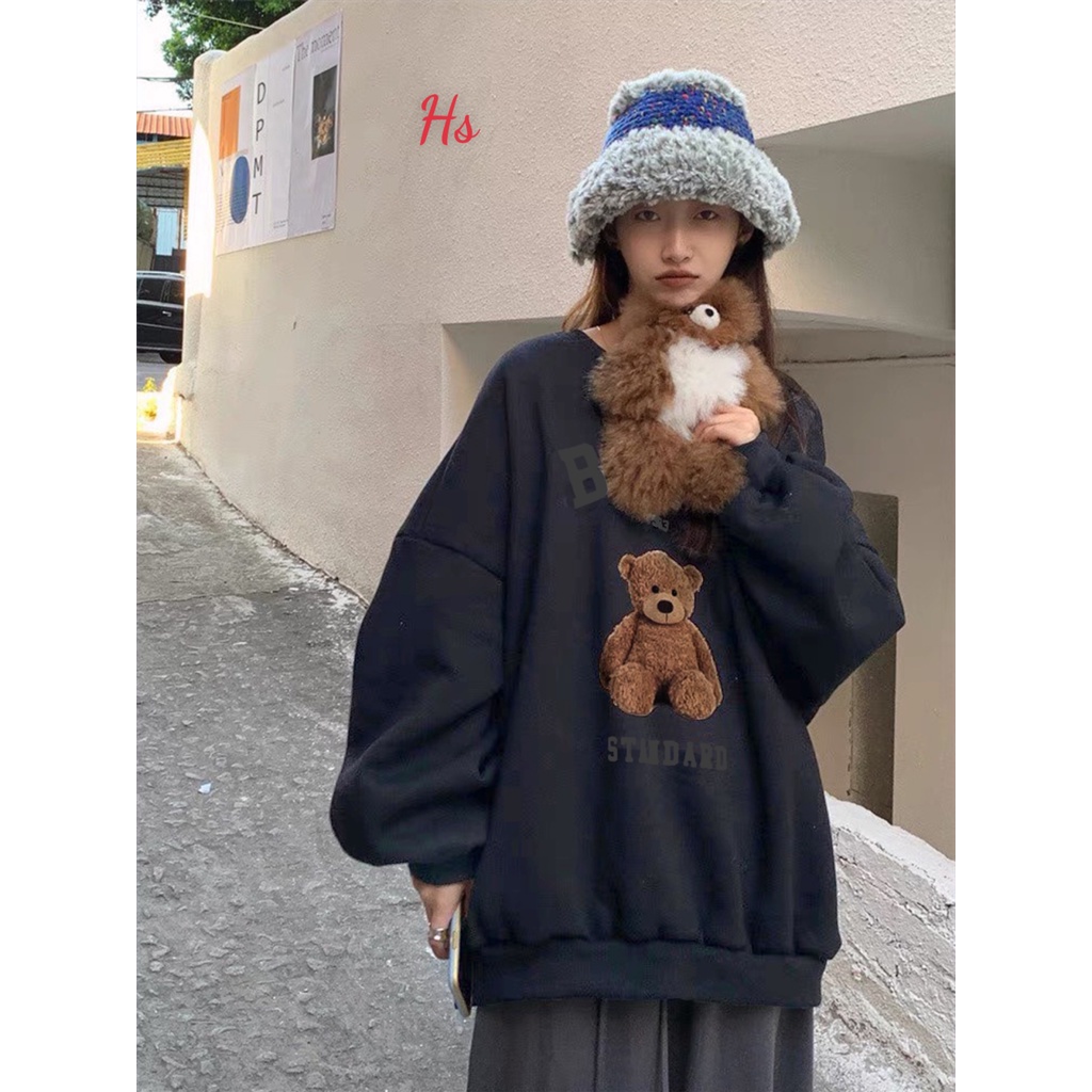 Áo sweater bear chất nỉ cotton in gấu bông [ đổi trả miễn phí ] áo nỉ form rộng freesize | BigBuy360 - bigbuy360.vn