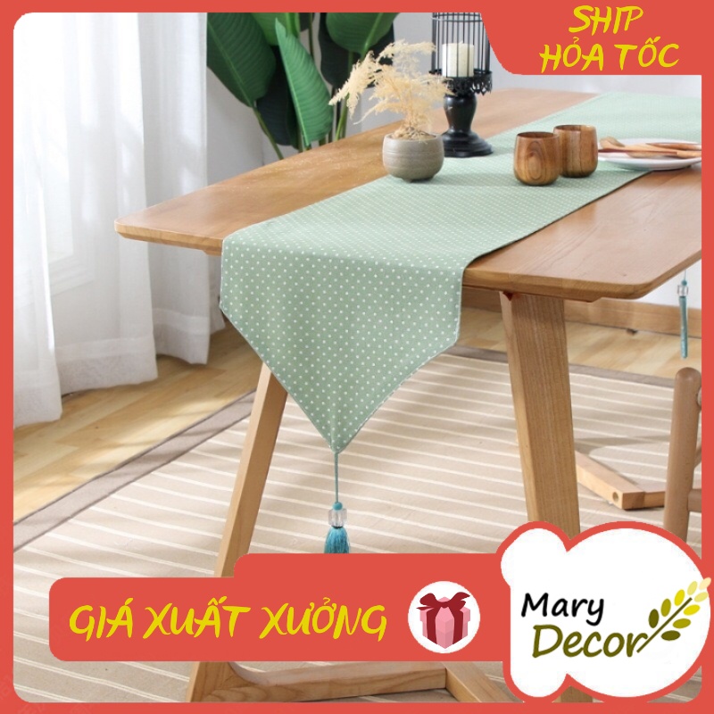 KHĂN RUNNER MARY DECOR - CHẤM BI XANH LÁ MẠ KR-C04