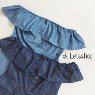 Đầm trễ vai denim Lush