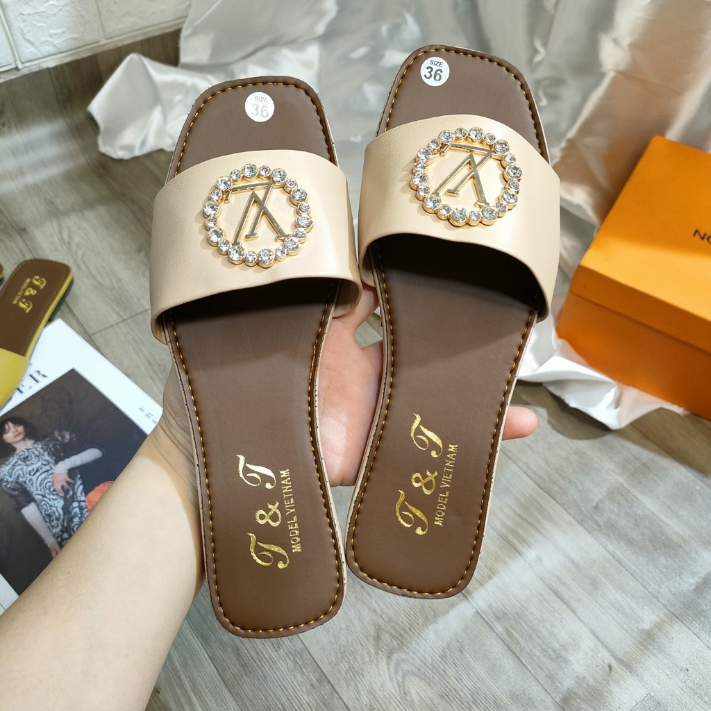 Dép Lê Nữ  Quai Ngang Khuy Đá Da Mềm Hàng Đẹp Giá Rẻ Dễ Mang Đi Trong Nhà