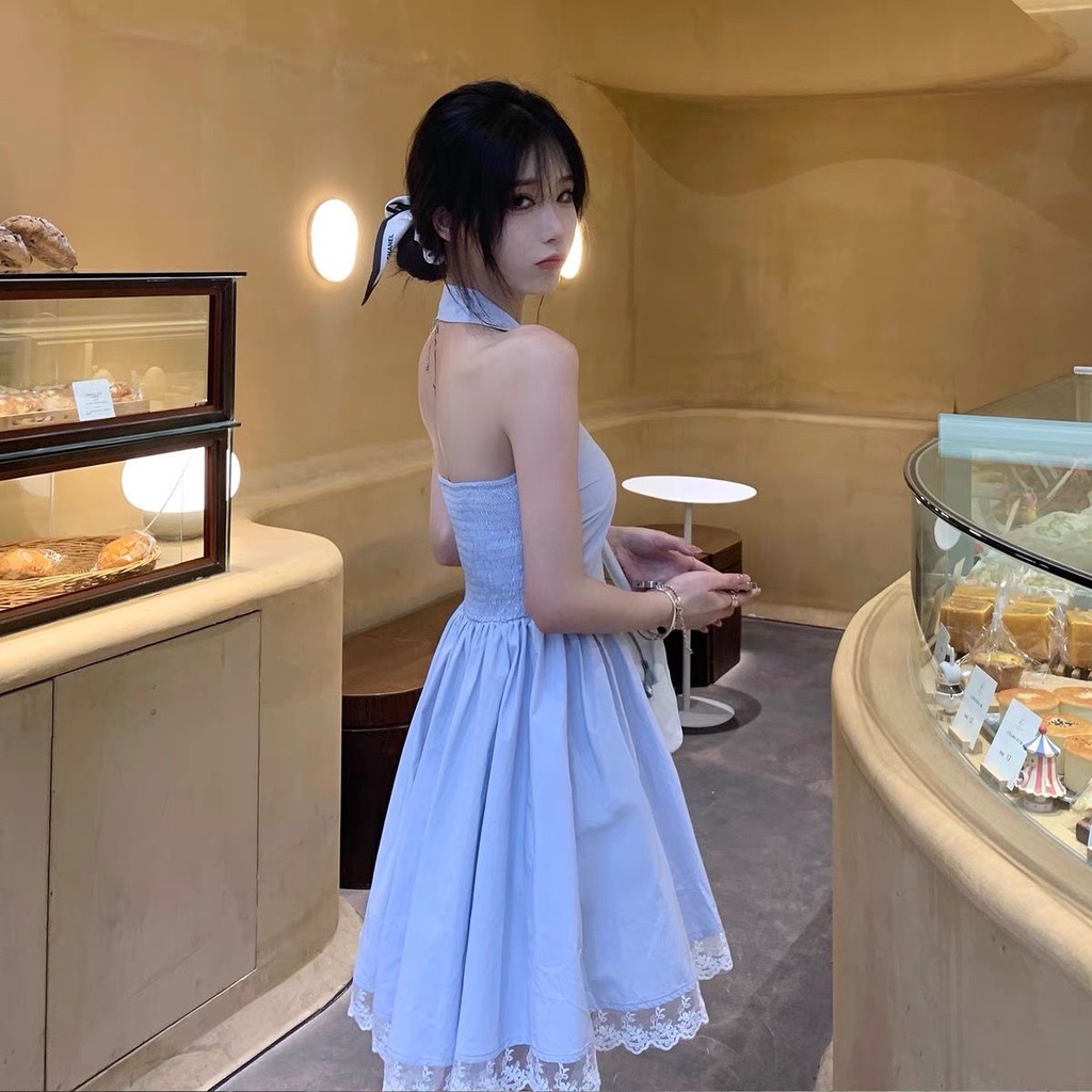 Đầm Hai Dây Màu Xanh Dương Thiết Kế Mỏng Thời Trang Mùa Hè Mới Dành Cho Nữ 2022