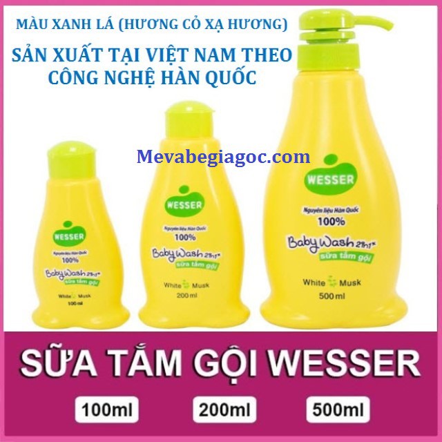 (Made in Vietnam) Sữa Tắm Gội 2in1 không cay mắt Bé - Wesser (Công nghệ Hàn Quốc) (Màu Xanh Lá)