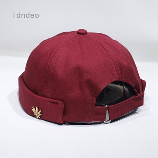 Idndeo Maple Leaf Melon Cap Men Women Skullcap Sailor Cap Leaf Rivet Embroidery Warm Rolled Cuff Bucket Cap Brimless Hat Solid Color Adjustable Cotton Hats