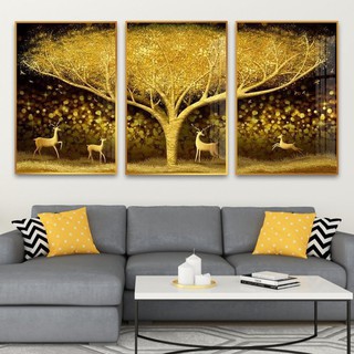 [HCM] Tranh Treo Tường Canvas Nai Vàng Và Cây Vàng Decor Trang Trí Phòng Khách Và Phòng Ngủ Có Khung Cao Cấp