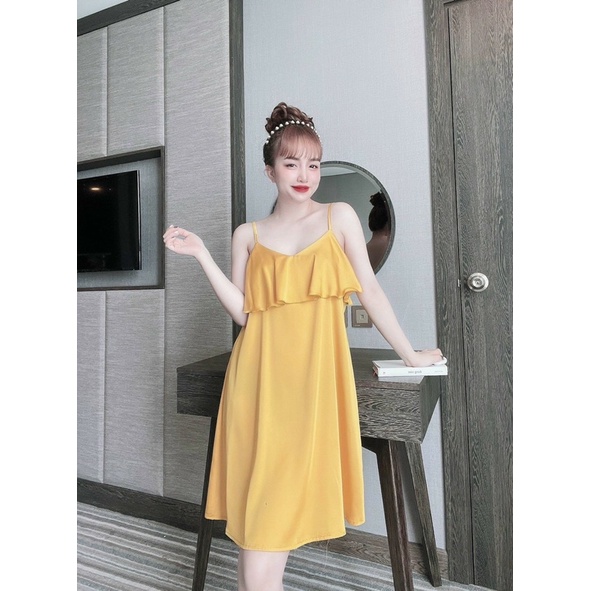 [Hàng mới về] Đầm 2 dây sexy quyến rũ phối ren LỤA LATIN mặc nhặc ngủ cực xinh (mẹ bầu - Sau sinh mặc thoải mái)