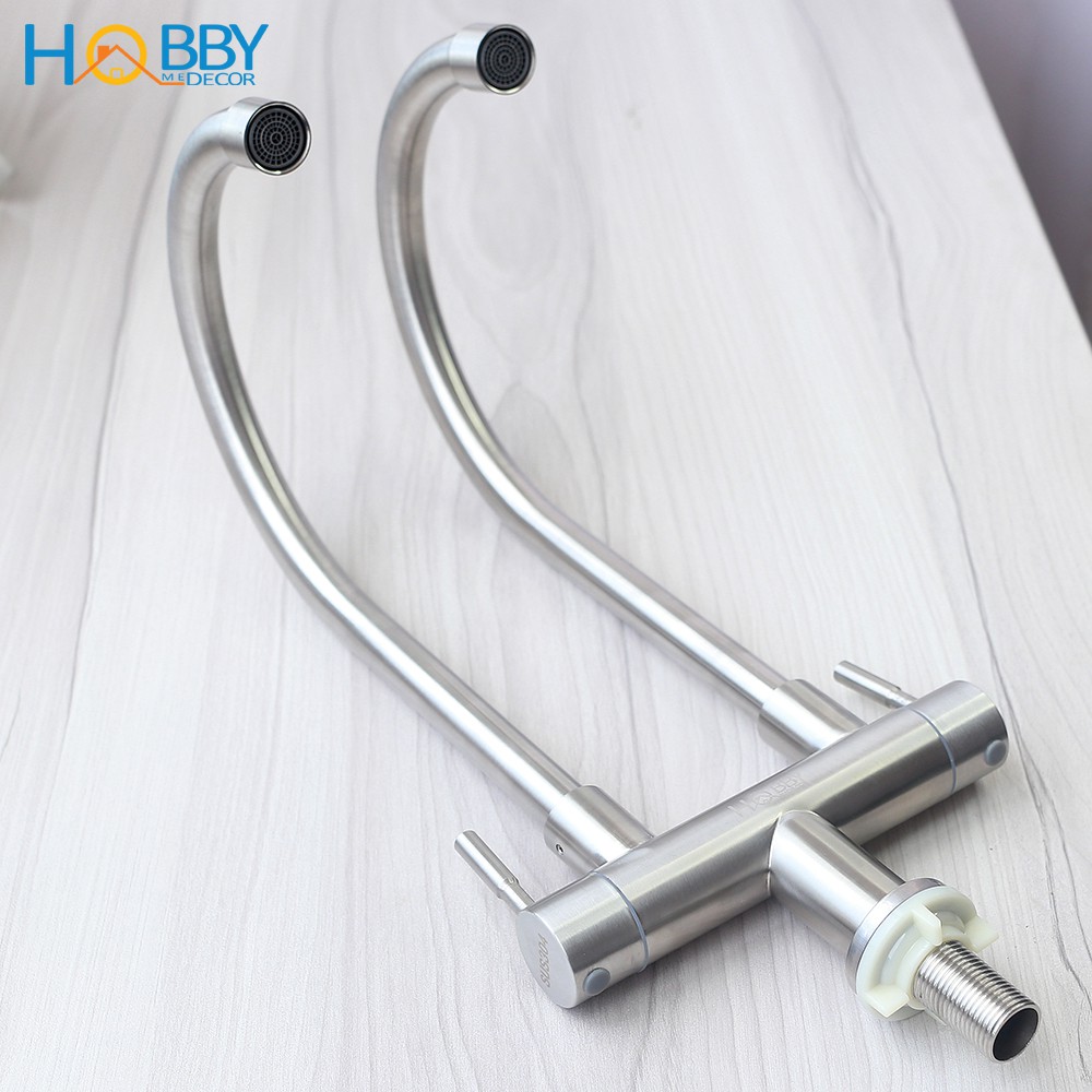 Vòi rửa chén lạnh 2 đầu Inox 304 HOBBY RC2D cao cấp không rỉ sét