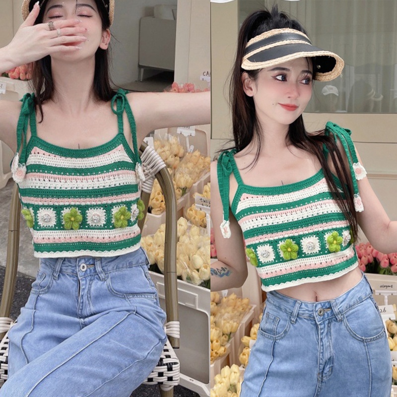 Áo Tank Top Dệt Kim Dáng Ngắn Thiết Kế Kẻ Sọc Siêu Nhẹ Thời Trang Quyến Rũ Cho Nữ