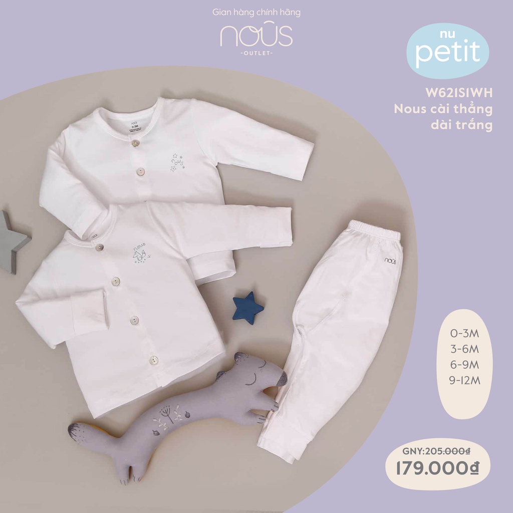 Bộ Quần Áo Dài Cài Vai Cao Cấp Nous Màu Trắng Chất Liệu Petit (Size Từ 12-24M)