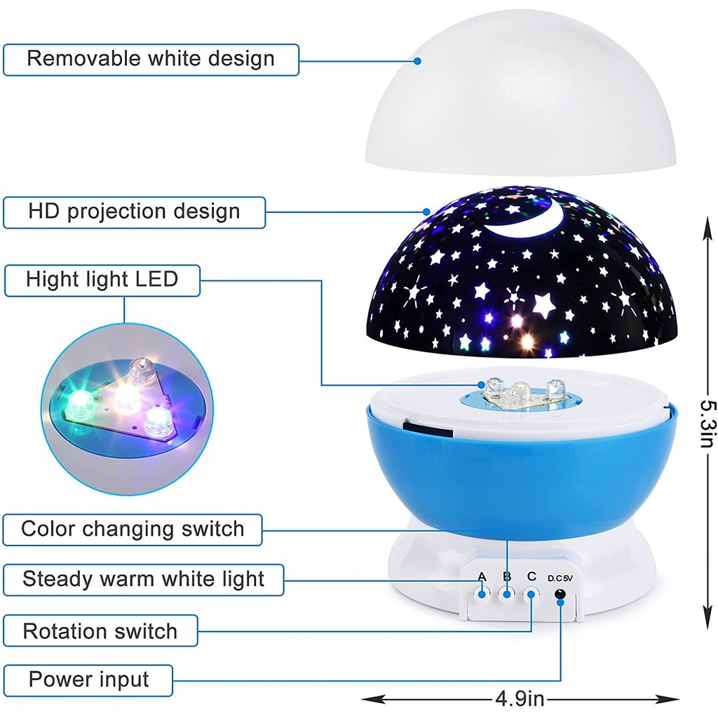 Sao chiếu ánh sáng phòng ngủ trẻ em dẫn ánh sáng ban đêm bé ánh sáng trang trí xoay sao vườn ươm mặt trăng Galaxy chiếu