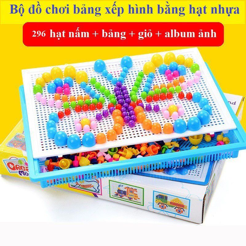 Bộ đồ chơi xếp hình ghim nấm sáng tạo 296 chi tiết cho bé trai và bé gái từ 3-8 tuổi.