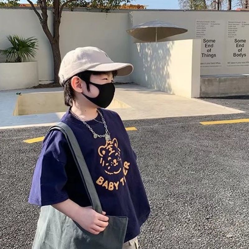 Áo thun BXPB tay ngắn cổ tròn dáng rộng in họa tiết phong cách Hàn Quốc thời trang mùa hè cho bé