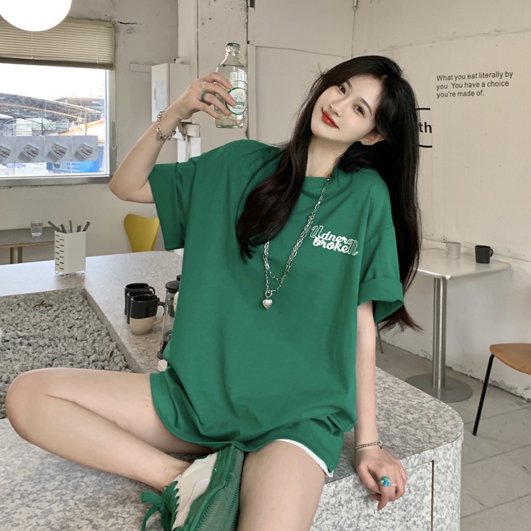 Áo Thun Nữ Ngắn Tay Cổ Tròn In Chữ Thời Trang