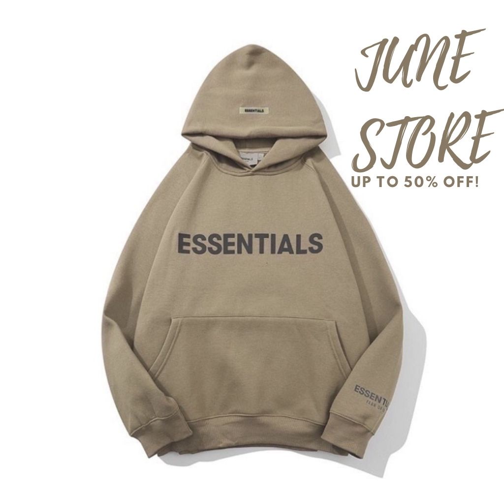 Áo nỉ hoodie Essentials unisex dài tay nam nữ cao cấp in cao su nổi, áo phông nỉ bông sweater có mũ màu nâu, đen M22 | WebRaoVat - webraovat.net.vn