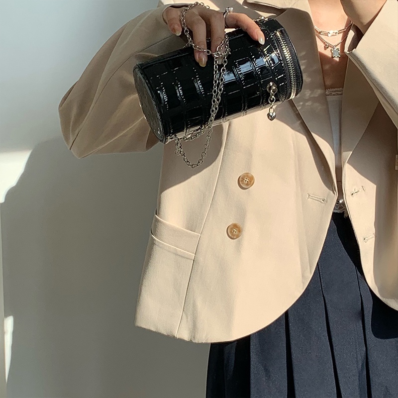 Túi Đeo Chéo Vân Da Cá Sấu Phối Dây Xích Đính Ngọc Trai Phong Cách Cổ Điển Thời Trang Cho Nữ