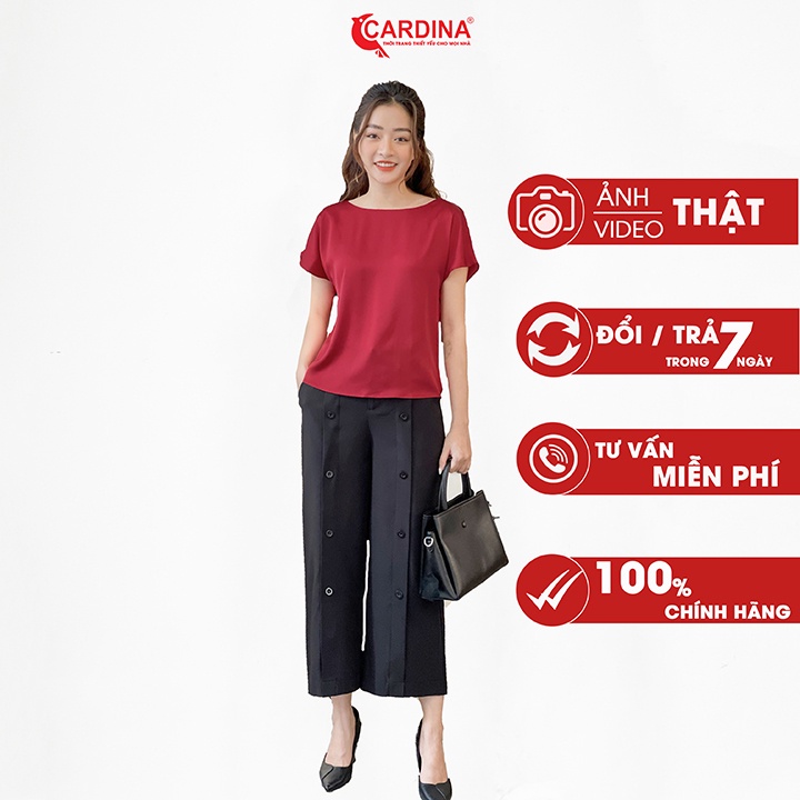 Set Công Sở Nữ 𝐂𝐀𝐑𝐃𝐈𝐍𝐀 Áo Lụa Tay Hến Cổ Thuyền, Quần Dài Culottes Công Sở Cao Cấp, Sang Trọng 1AF8, 1QF - Hàng n