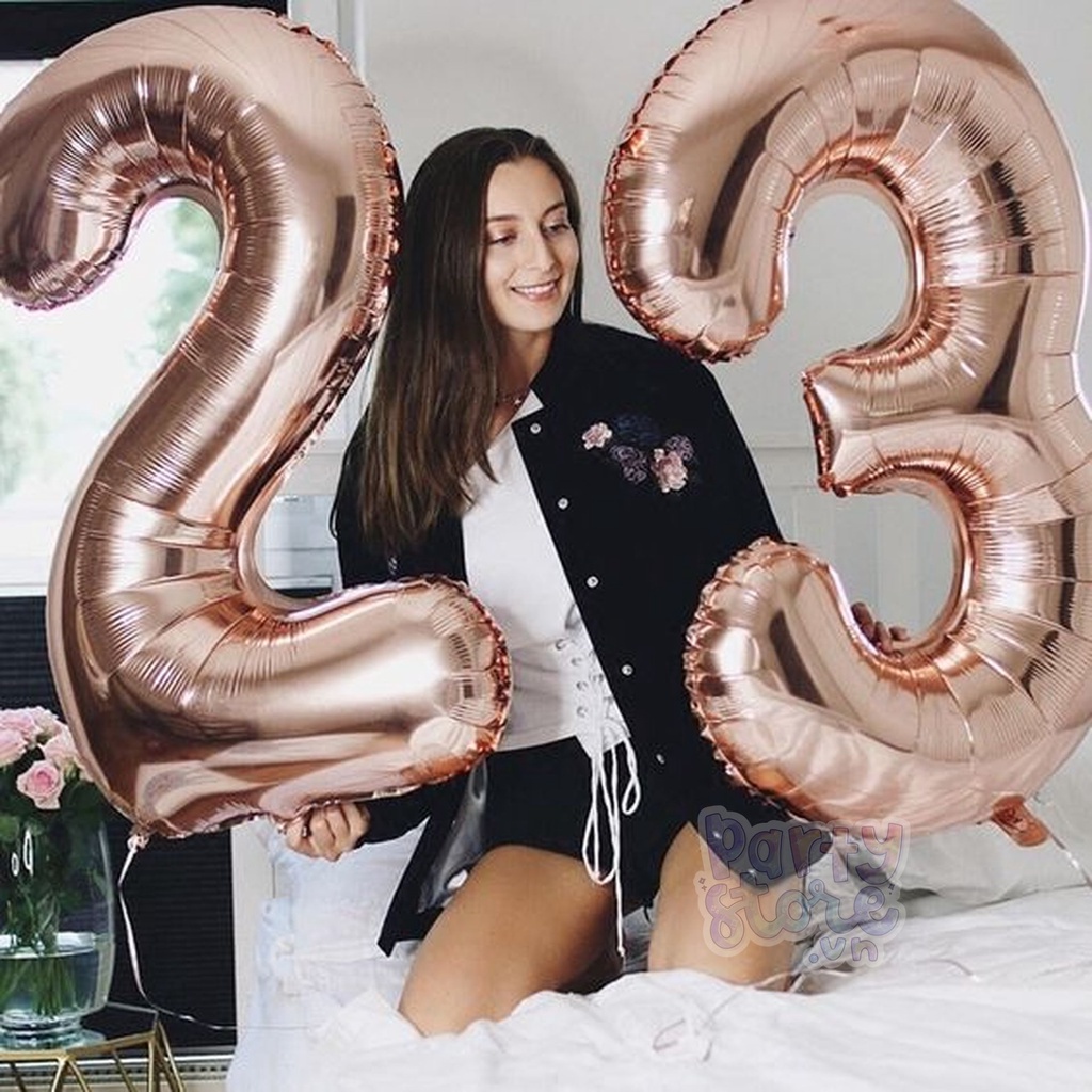 Bóng số tuổi màu rose gold cỡ to size 70 cm, 32 inch trang trí sinh nhật, happy birthday