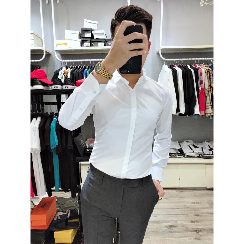 Áo Sơ mi nam Giấu khuy Công sở Gấp Hộp