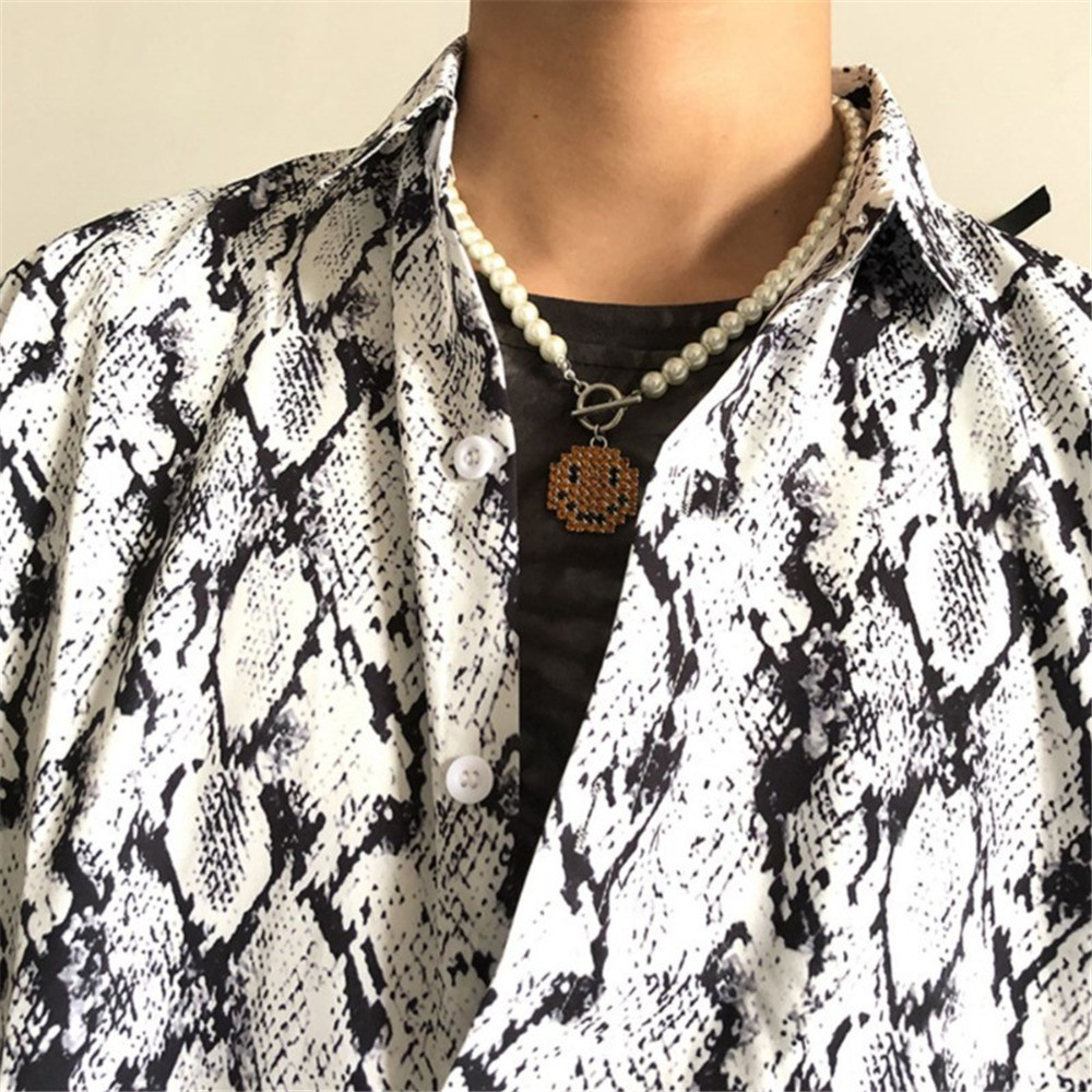 Vòng cổ hình mặt cười đính ngọc trai nhân tạo phong cách cổ điển