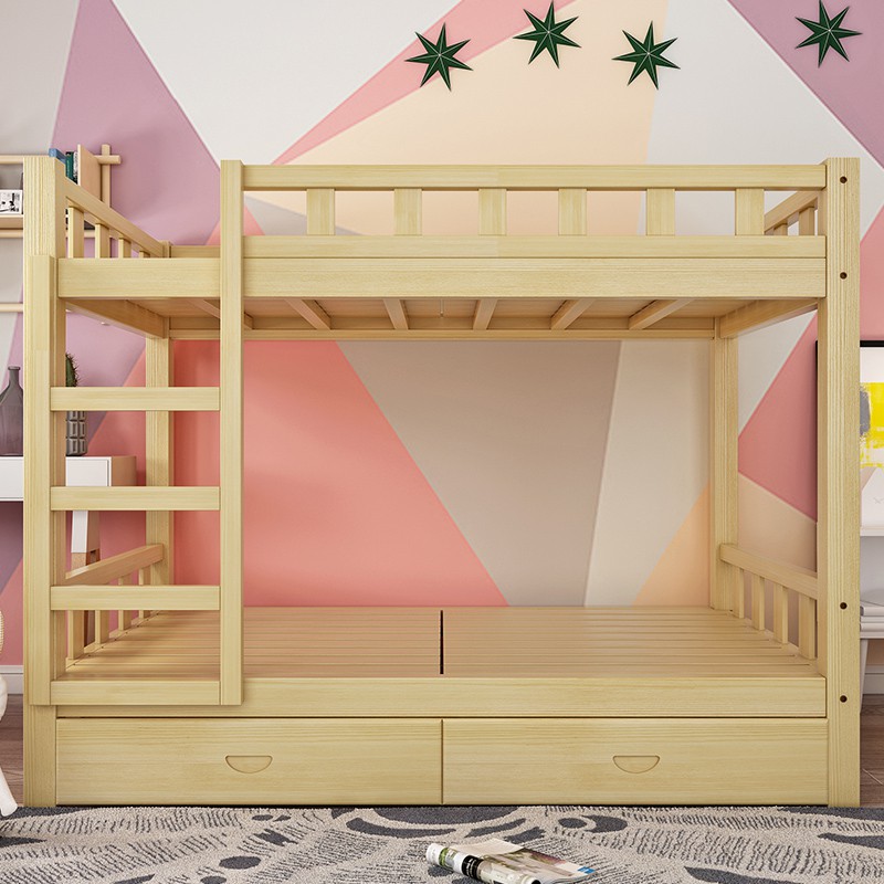 Giường tầng gỗ mộc giường đôi cao thấp trẻ em người lớn căn hộ nhỏ, ký túc xá, phòng trọ FU128/