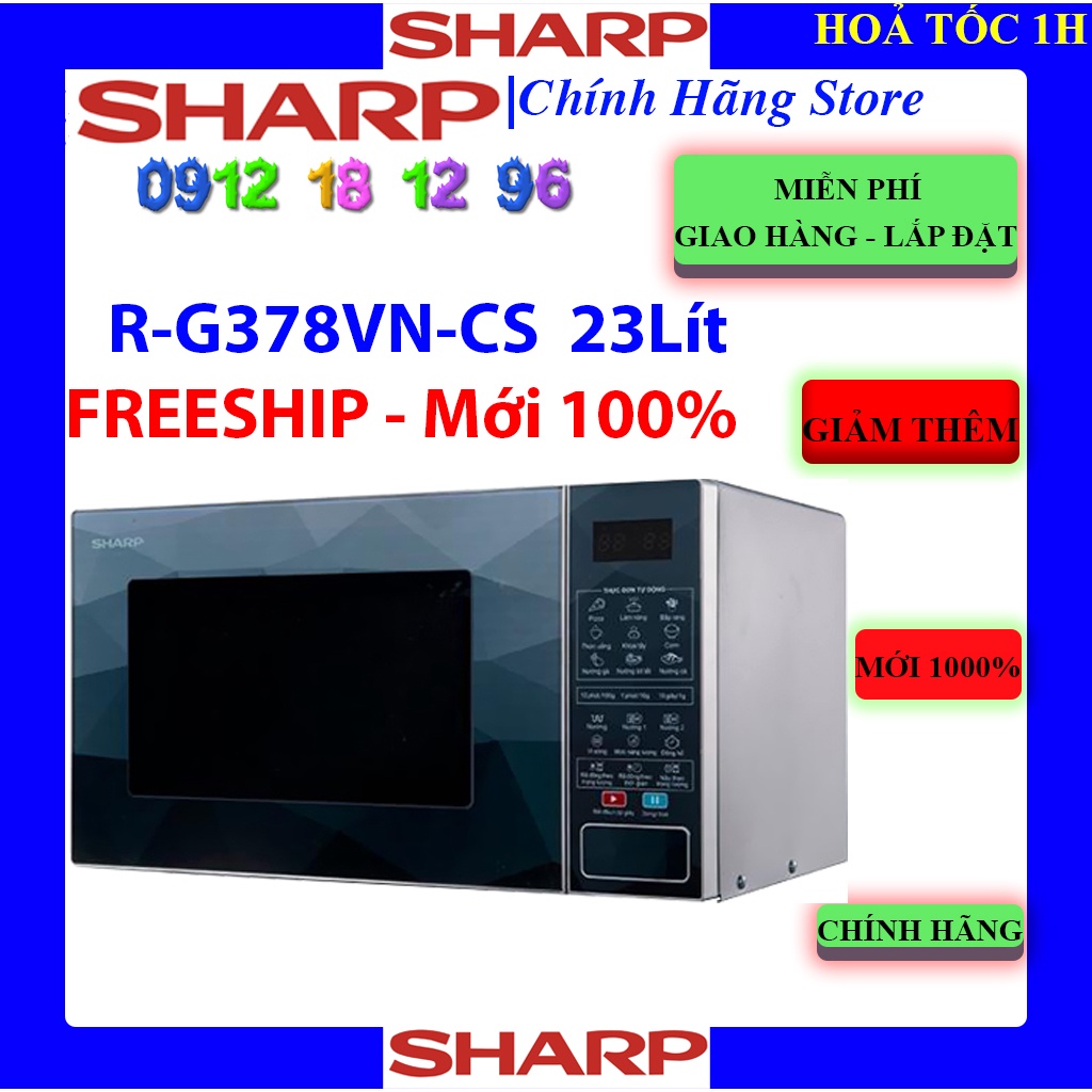 [Mã ELHAMS5 giảm 6% đơn 300K] [Sharp R-G378VN-CS] Lò vi sóng Sharp 23 lít R-G378VN-CS, G378VN, Hàng chính hãng